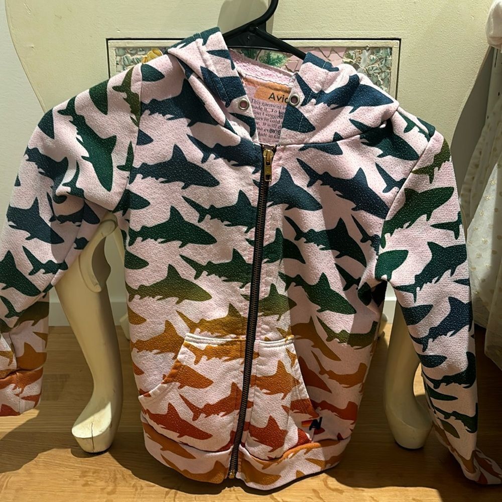 Aviator Nation Pink Shark Print Kids Hoodie